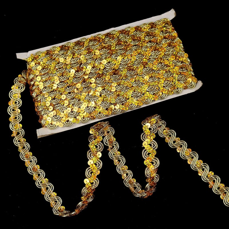 AIETSYEI Glitter Sequin Trim Reba RIC Rac Scalloped Edge Braid Sequin Braid Trim for Sewing Craft, Dress, Hat Bag, Costumes（7 Yard, Gold） - Image 1